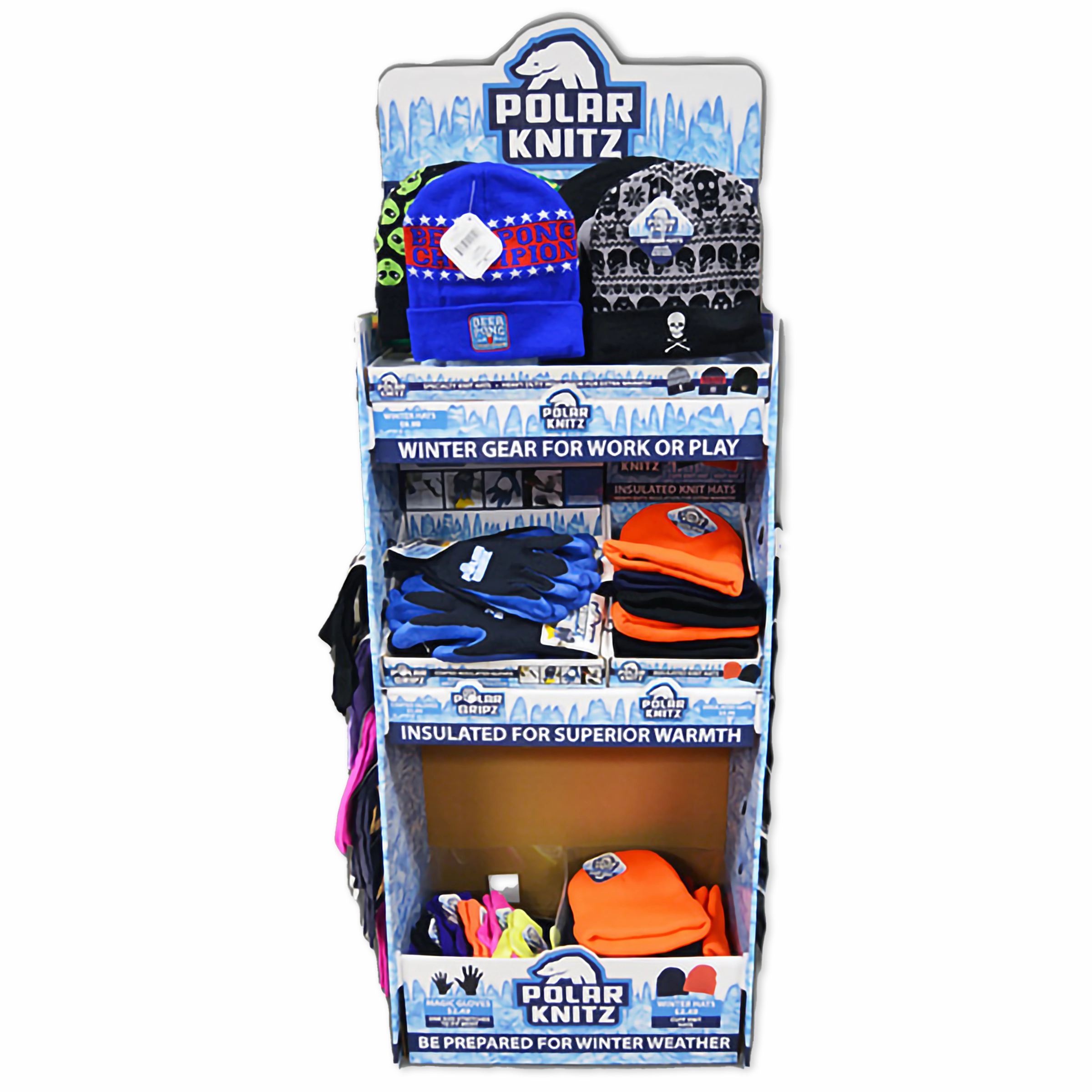Winter Knit Hat Beanie and Glove Assortment Floor Display - 72 Pieces Per Retail Ready Display 88367