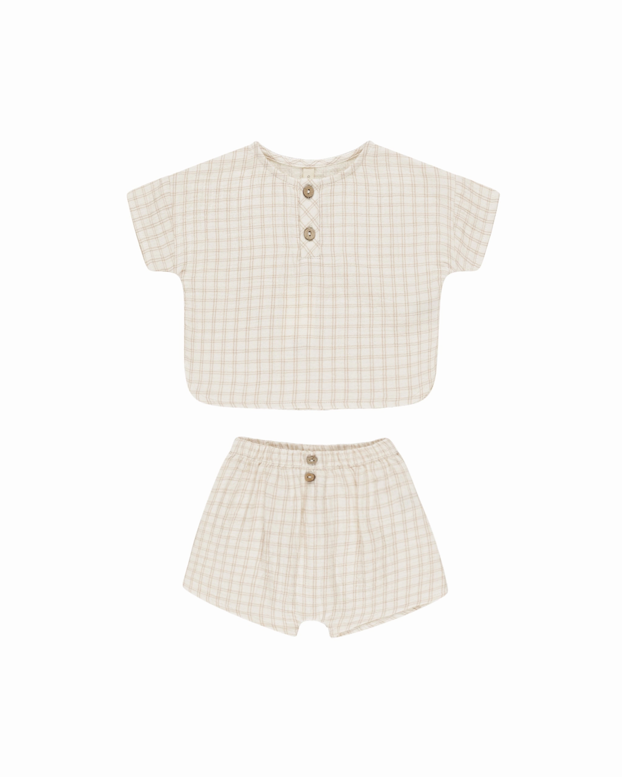Woven Boxy Top   Short Set - Oat Check